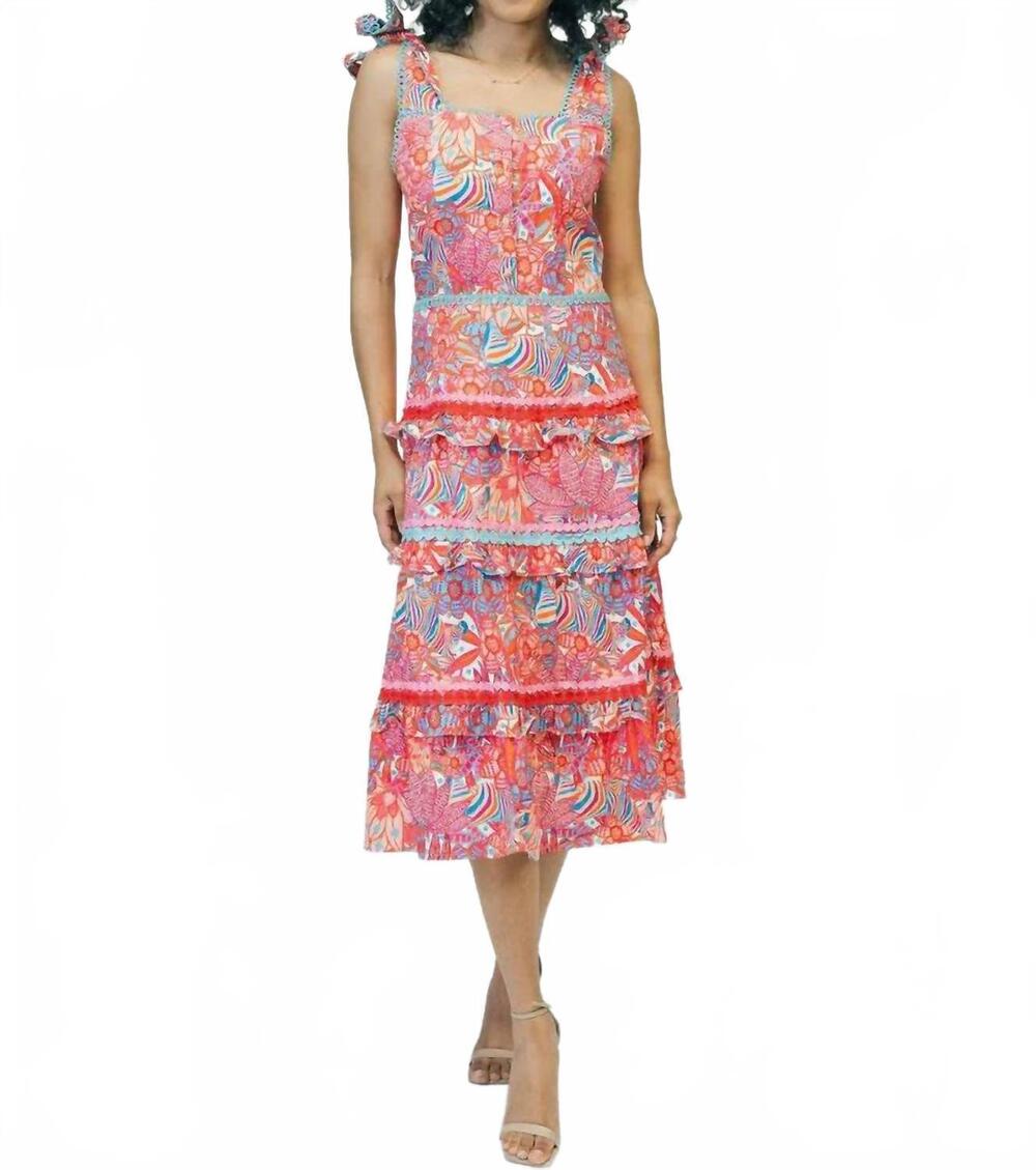 NEW MARIE BY VICTORIA DUNN tropical trapeze naomi dress in pink multi